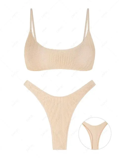 ZAFUL Women\'s Sexy Wheat Textured Adjustable Spaghetti Strap Hook Back Tank Style High Leg Thong... | ZAFUL (Global)