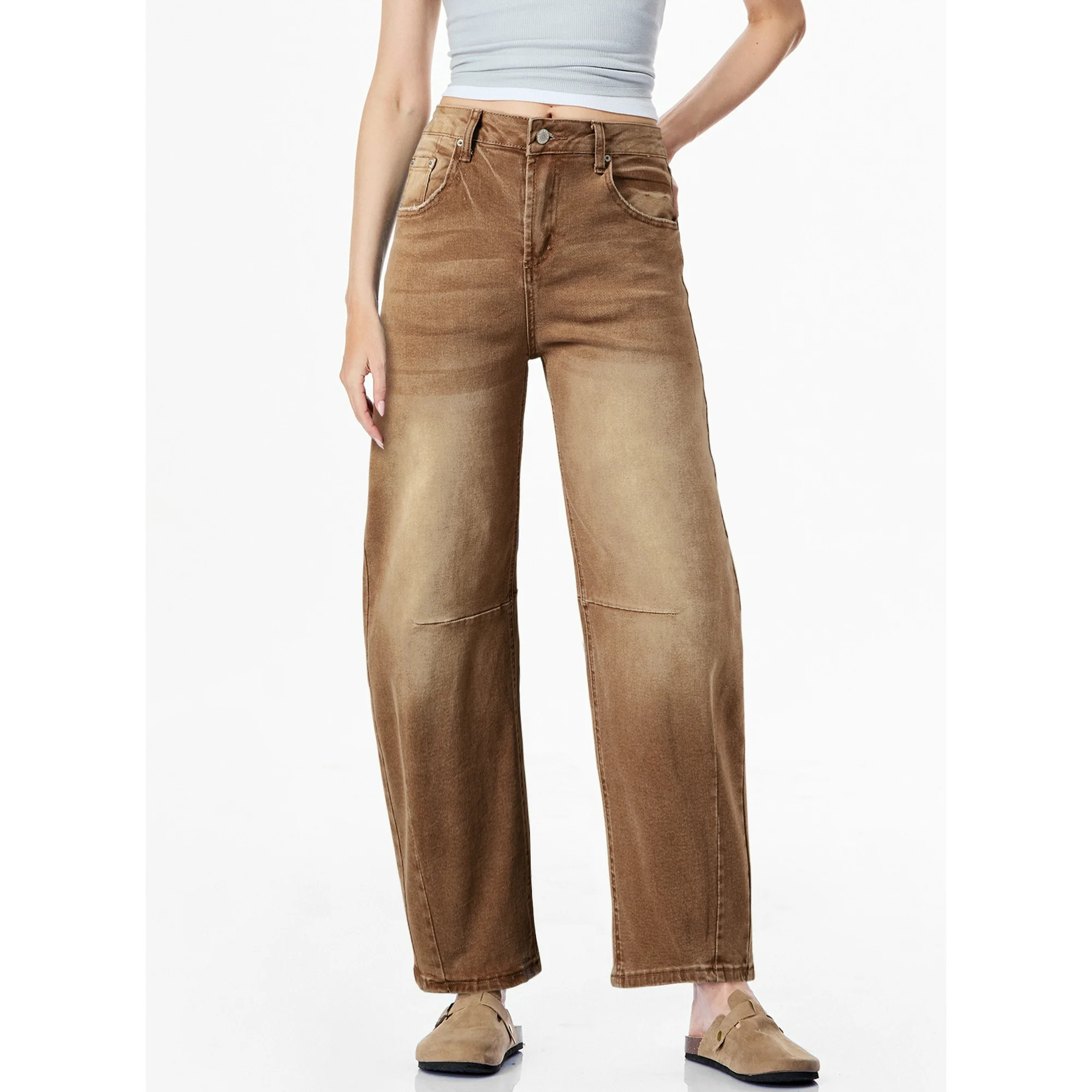 DOKOTOO Women's Barrel Jeans Wide Leg Vintage Mid Rise Y2k Baggy Boyfriend Ankle Denim Pants | Walmart (US)