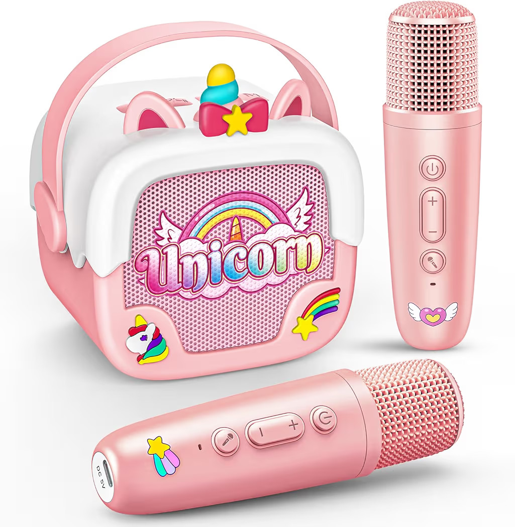 Mini Karaoke Machine for Kids Girls: Unicorn Portable Bluetooth Speakers With 2 Wireless Mic Chri... | Amazon (US)