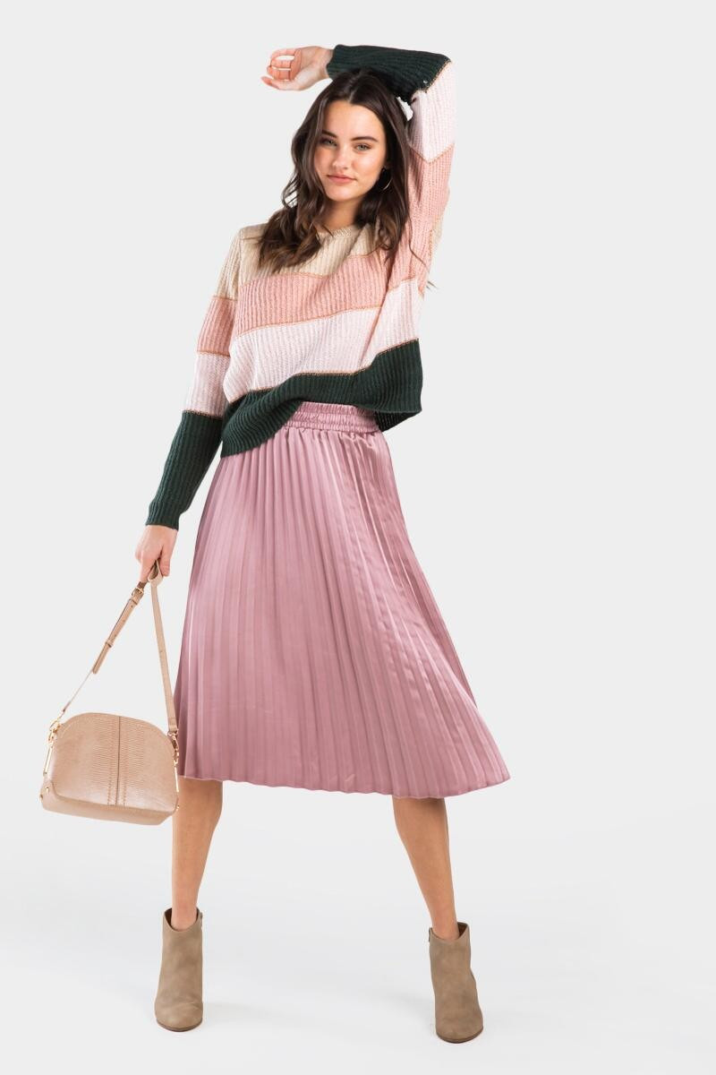 Evonne Pleated Satin Skirt | Francesca’s Collections