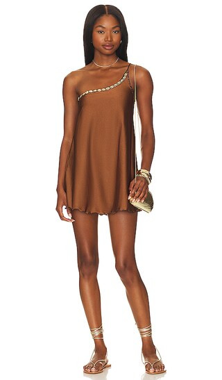 Shannon One Shoulder Mini Dress in Brown | Revolve Clothing (Global)