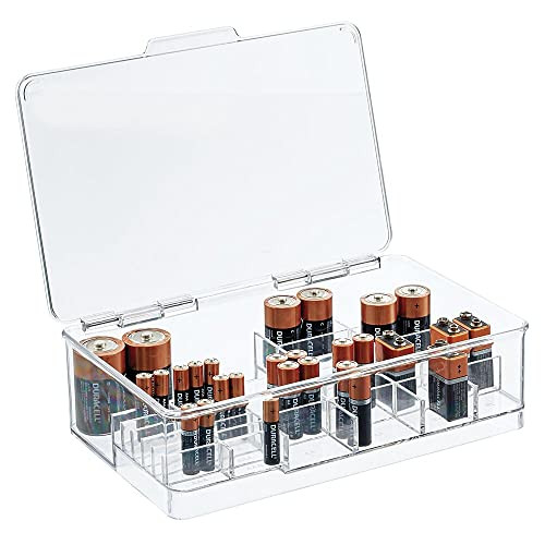 mDesign Stackable Divided Battery Storage Organizer Box Bin with Hinged Lid  | Amazon (US)