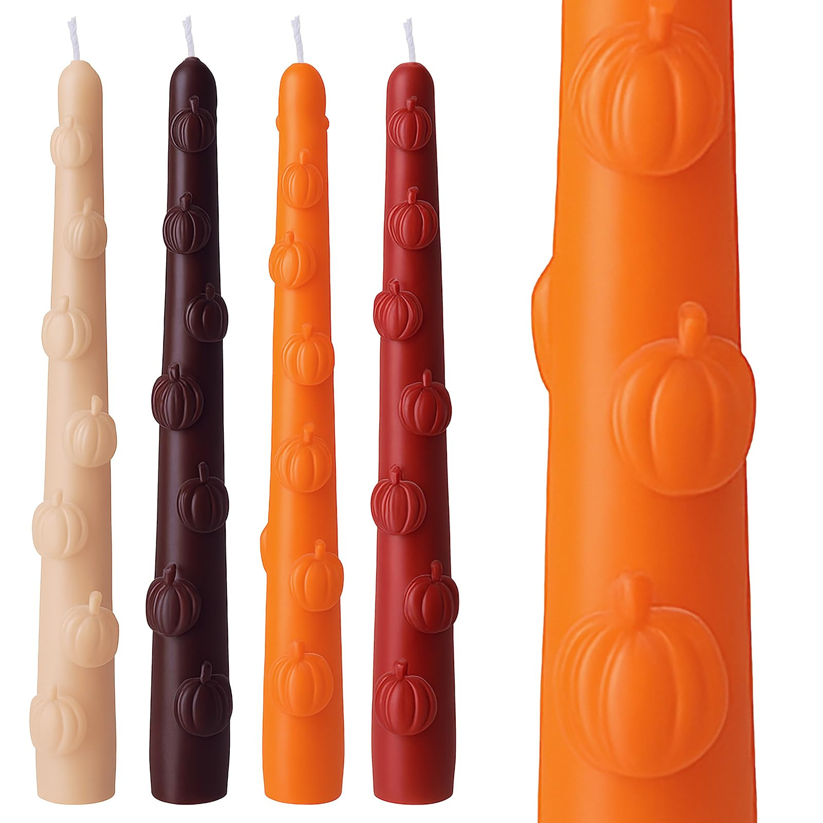 Nuanchu 4 Pcs Fall Taper Candles 3D Pumpkin Pillar Candles 10 Inch Orange Brown Red White Long Ca... | Amazon (US)