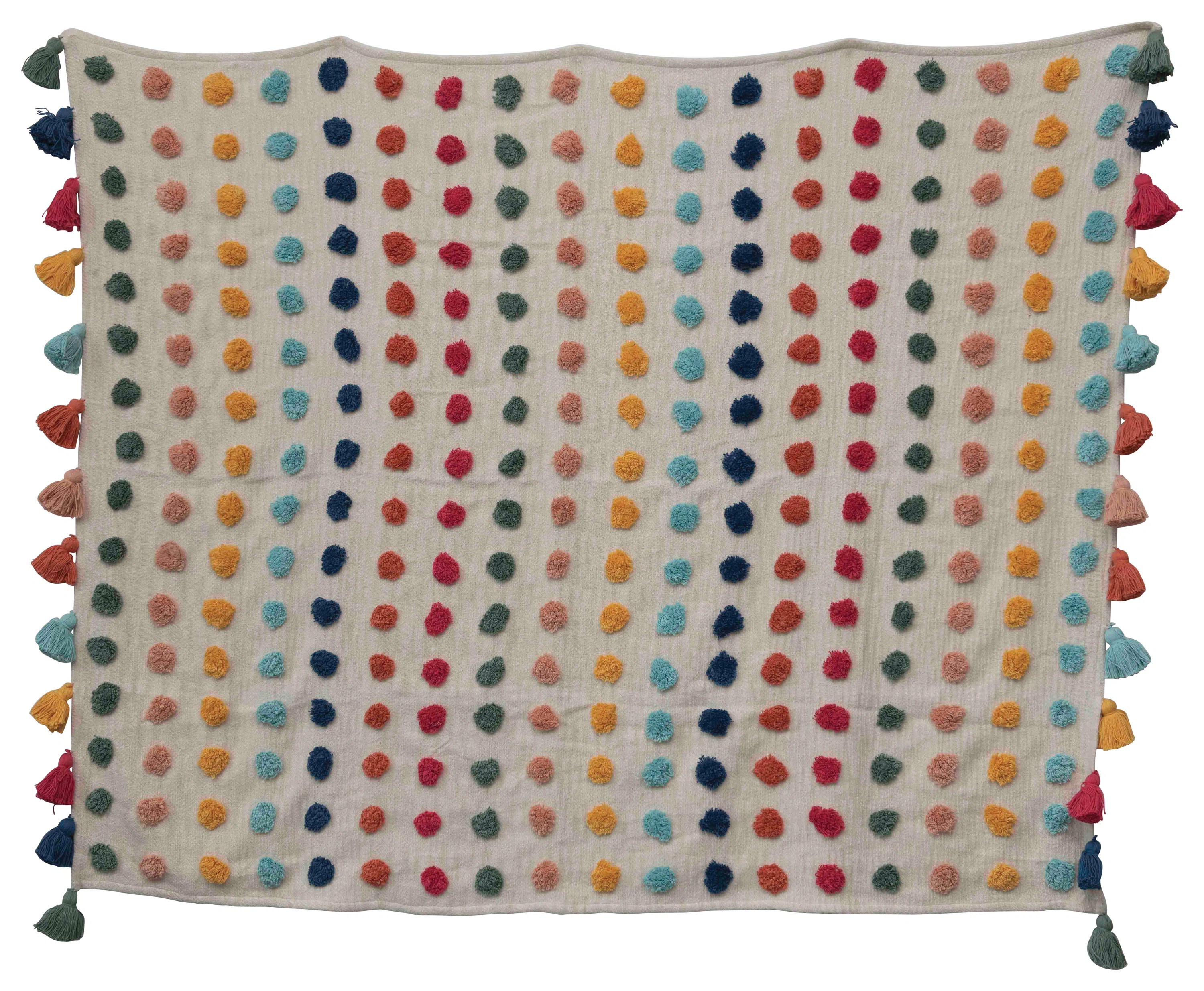 Soft Woven Cotton Throw with Tufted Dots and Tassels | Wayfair North America