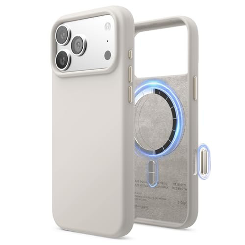 elago for iPhone 17 Pro Max Case, Premium Magnetic Silicone Case, Compatible with MagSafe, Liquid Silicone Material, Protective Cover, Shockproof, Slim Phone, 6.9 inch (Stone) | Amazon (US)