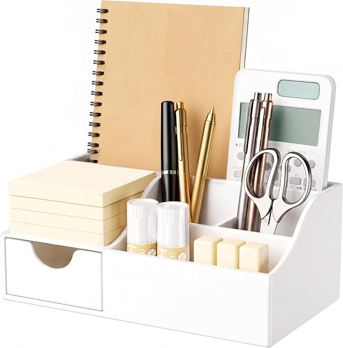 HBlife Acrylic Desk Organizer with Drawer, Pen & Pencil Holder, Multifunctional Desktop Caddy for... | Amazon (US)