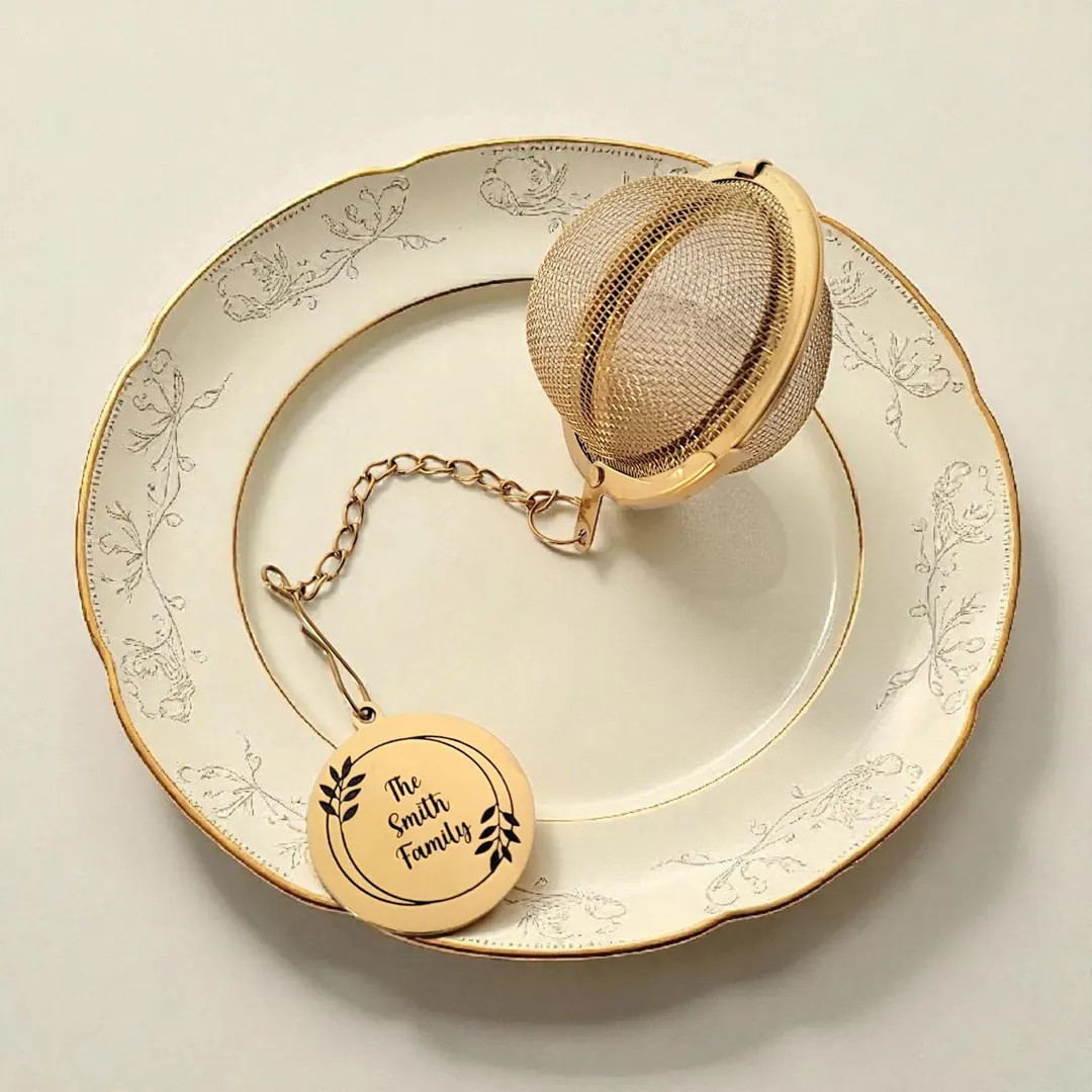 Personalized Tea Ball Infuser With Custom Engraved Charm | Gold Tone Loose Leaf Tea Strainer | Cu... | Etsy (US)