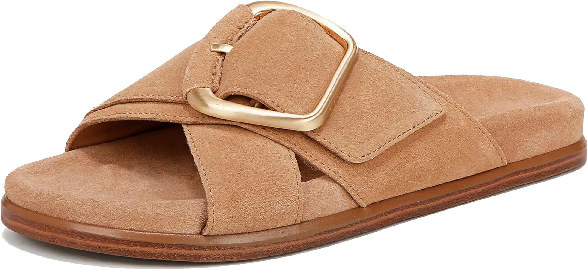 Flat Sandals for Women Slip-On Cross Buckle Straps Slide Sandals Comfortable Open Toe Summer Beac... | Amazon (US)