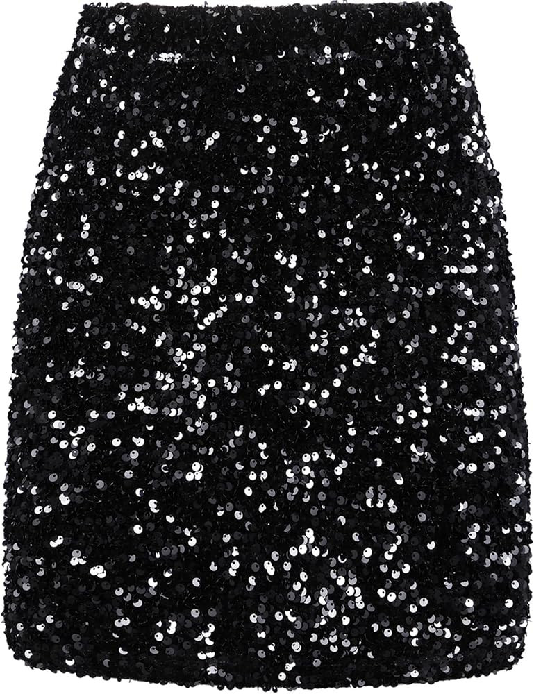 REEMONDE Women's Sequin Skirt Sparkle Stretchy Bodycon Mini Skirts Night Out Party | Amazon (CA)