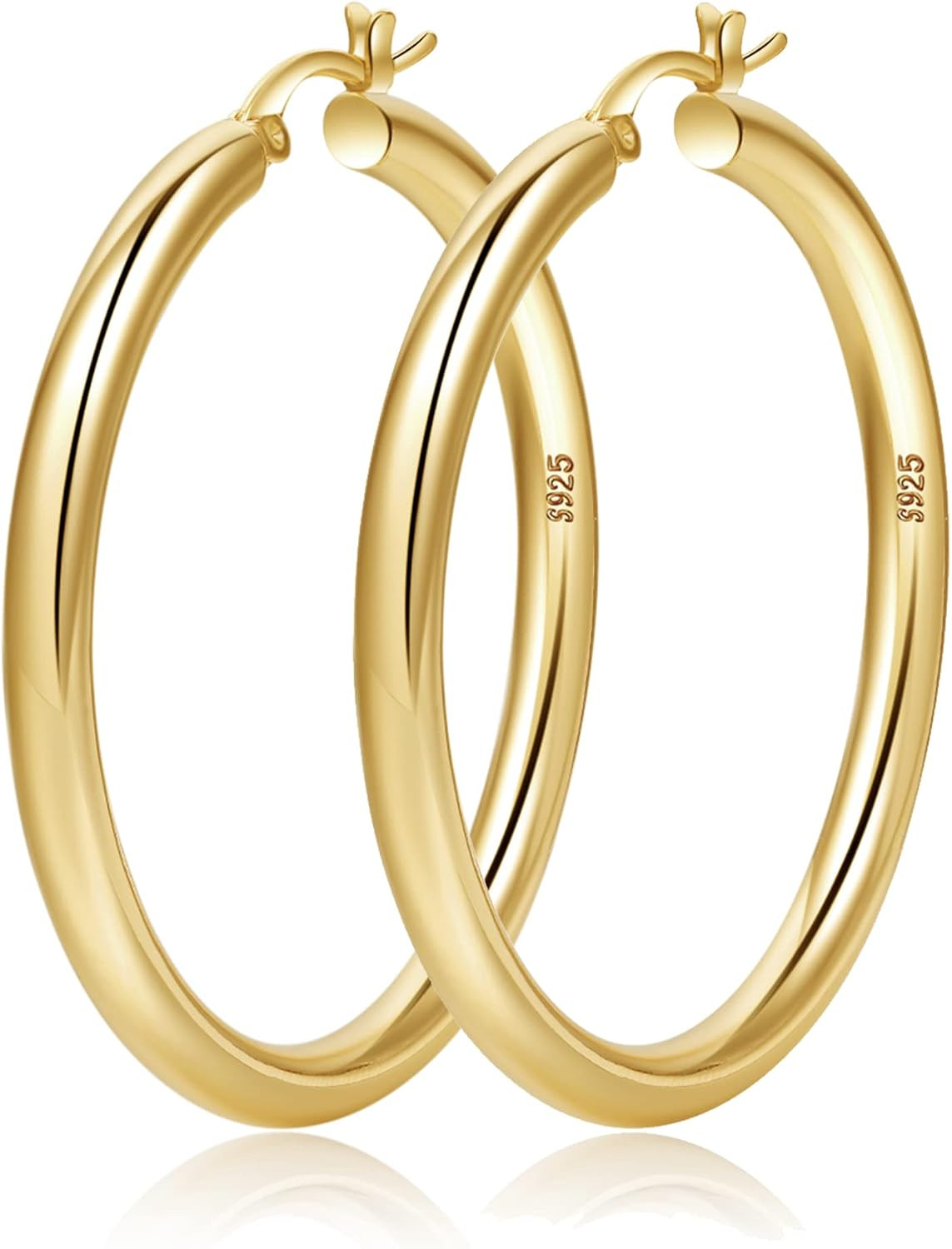 4mm Thick Gold Chunky Earrings Steling Silver Post Hoops Earrings For Women Hollow Tube Hoops Earrings Thick Gold Hoop Earrings Hypoallergenic Lightweight Gold Hoop Large Earrings 20/30/40/50/60MM | Amazon (US)