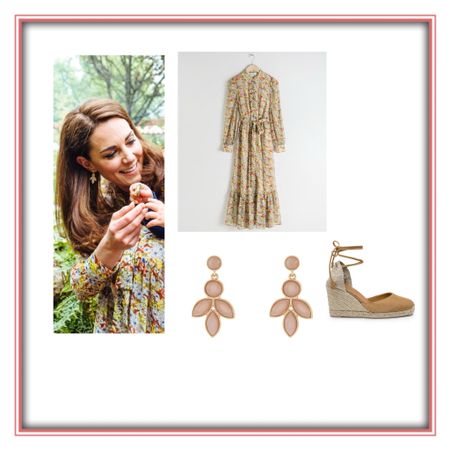 Kate Middleton & other stories floral dress and Castaner Carina wedges 