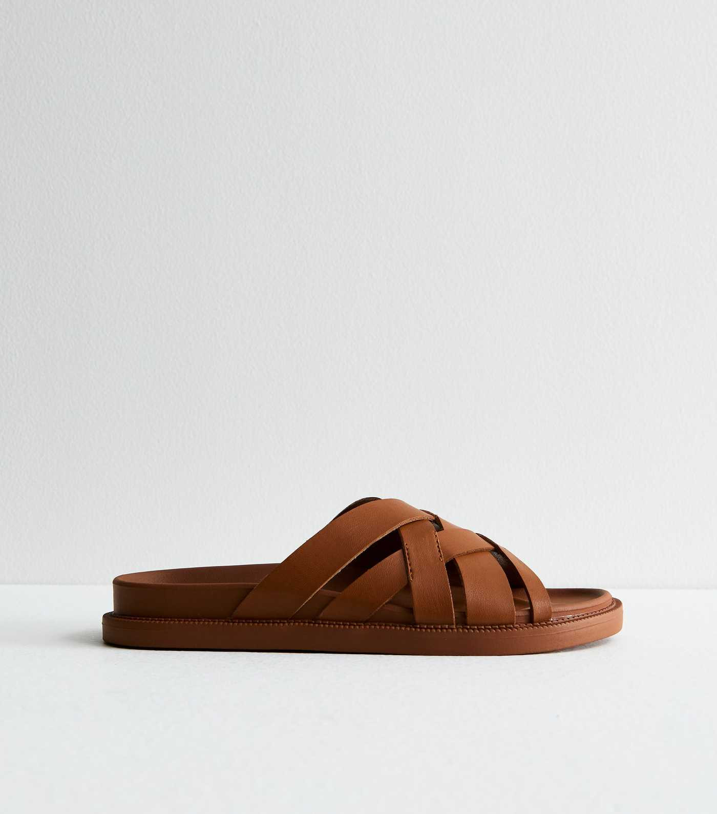 Tan Leather-Look Cross Strap Chunky Sandals | New Look | New Look (UK)