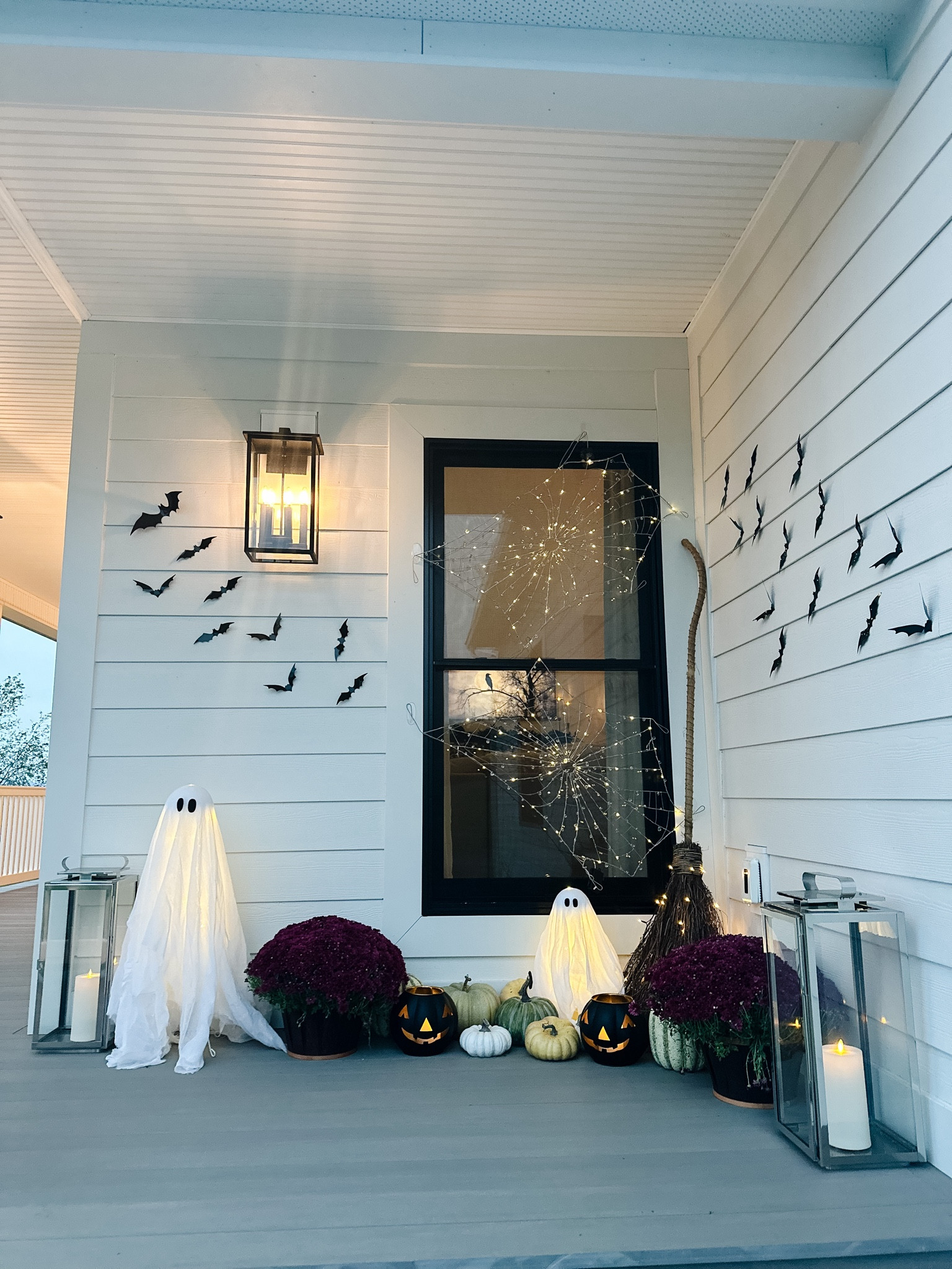 Halloween Porch decorating! This is a peek at our wrap around porch I’m working on. I haven’t ever decorated for Halloween, but loving these cute spooky vibes😍👻🖤🦇

*The lit broom and crystal spider webs are out of stock, but I’ll link them when I see them come available again! 

Pottery Barn Halloween | lit ghosts | porch decor | Halloween porch decor | jack o lantern | bats | Amazon Halloween | crate and barrel lantern | pottery barn lit broom | crystal spider webs | fall mums | spooky decor | 

#LTKhome #LTKHalloween