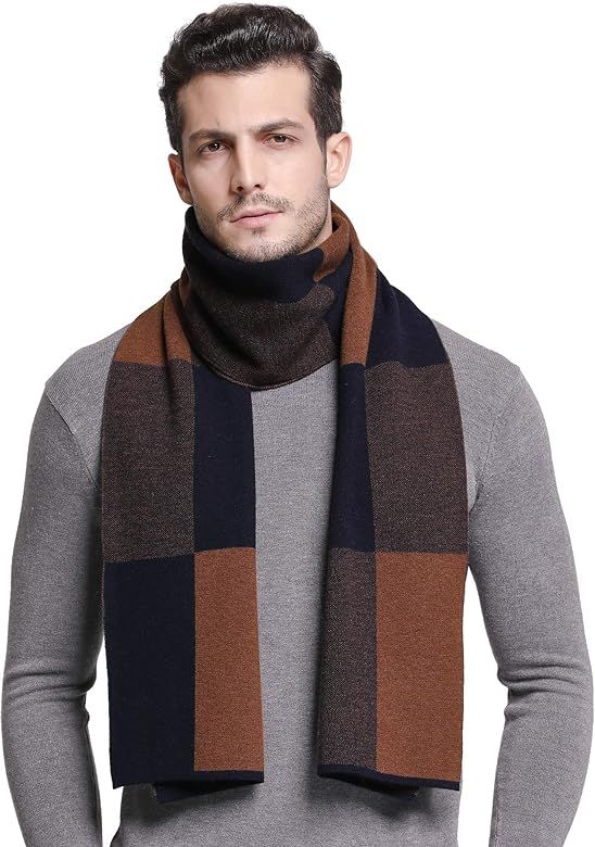 RIONA Men's 100% Australian Soft Merino Wool Knitted Plaid Warm Scarf with Gift Box | Amazon (US)
