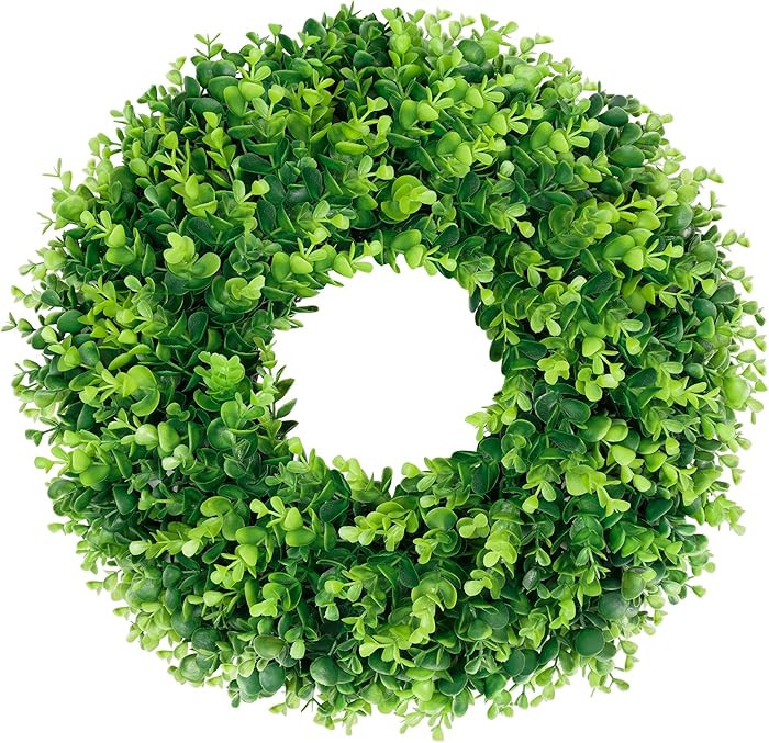 DDHS 18'' Boxwood Wreath for Front Door – Artificial Green Farmhouse Wreath, Spring Summer Fall... | Amazon (US)