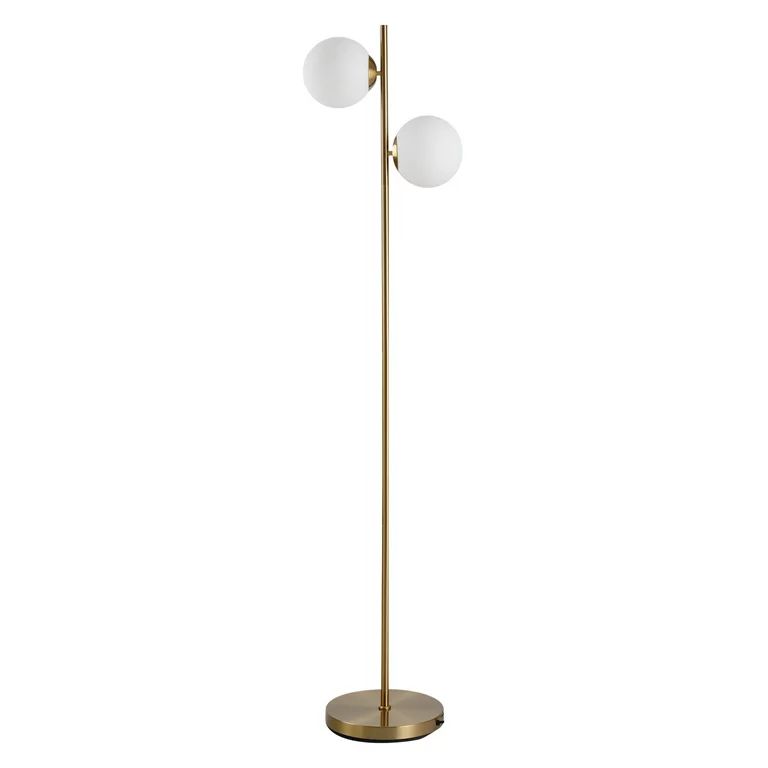 HOMCOM Floor Lamp w/ 2pcs Glass Lamp Shade Modern Portable Decorative Lamp, White | Walmart (US)