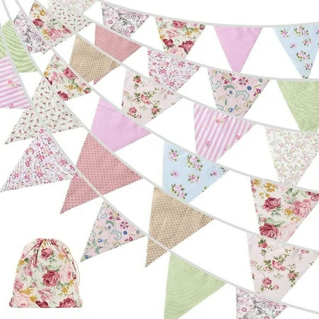 40Ft Fabric Bunting, 42Pcs Outdoor Bunting Banner,Floral Vintage Cotton Triple-cornered Flag for ... | Walmart (CA)