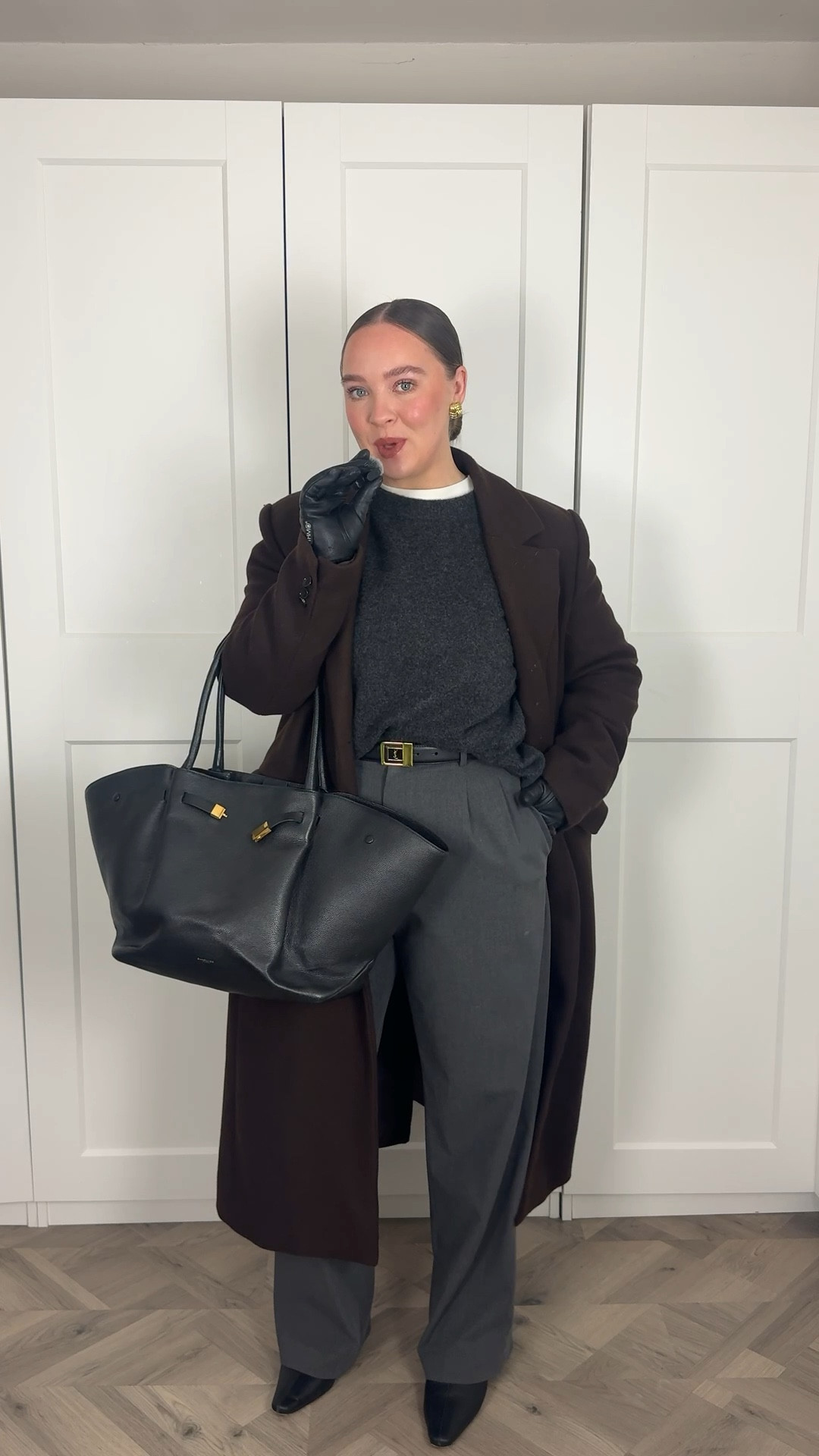don’t know what to wear? here’s a a classic outfit idea! 

I wear a Large in the trousers and the knit, my Demellier bag is the bigger one NOT the midi 

#LTKstyletip #LTKwinter #LTKmidsize