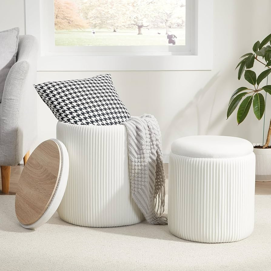 Round Ottoman with Storage Set of 2,Vanity Stool with Storage for Bedroom, Ottoman Coffee Table,S... | Amazon (US)