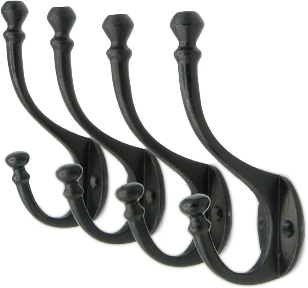 Vintage Cast Iron Wall Hooks (Black, Set of 4) - Rustic, Farmhouse Coat Hooks | Great for Coats, ... | Amazon (US)
