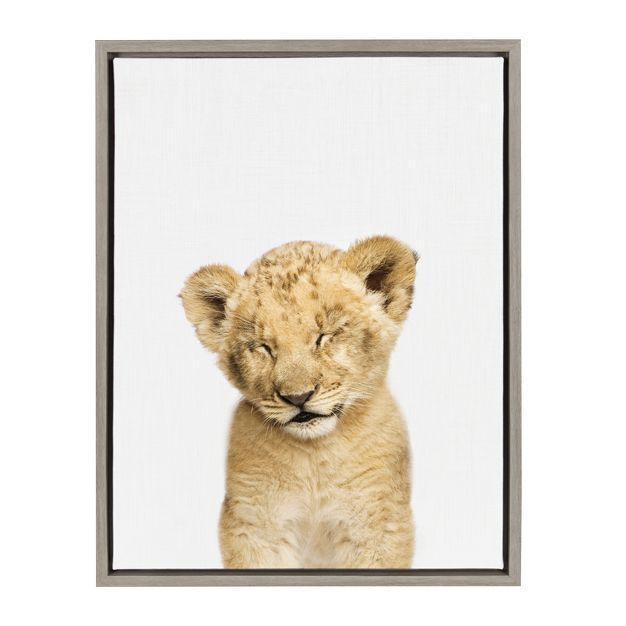 18" x 24" Sylvie Sleepy Lion Framed Canvas by Amy Peterson Gray - Kate and Laurel | Target