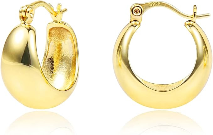 Chunky Gold Hoop Earrings for Women | Hypoallergenic Sterling Silver Post Thick Huggie Earring Ho... | Amazon (US)