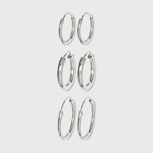 Sterling Silver Trio Endless Hoop Earring Set 3pc - Silver | Target