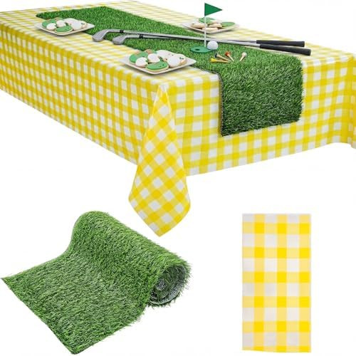 Patelai 2 Pcs Masters Golf Party Table Decorations 1 Artificial Grass Table Runner 1 Yellow and W... | Amazon (US)