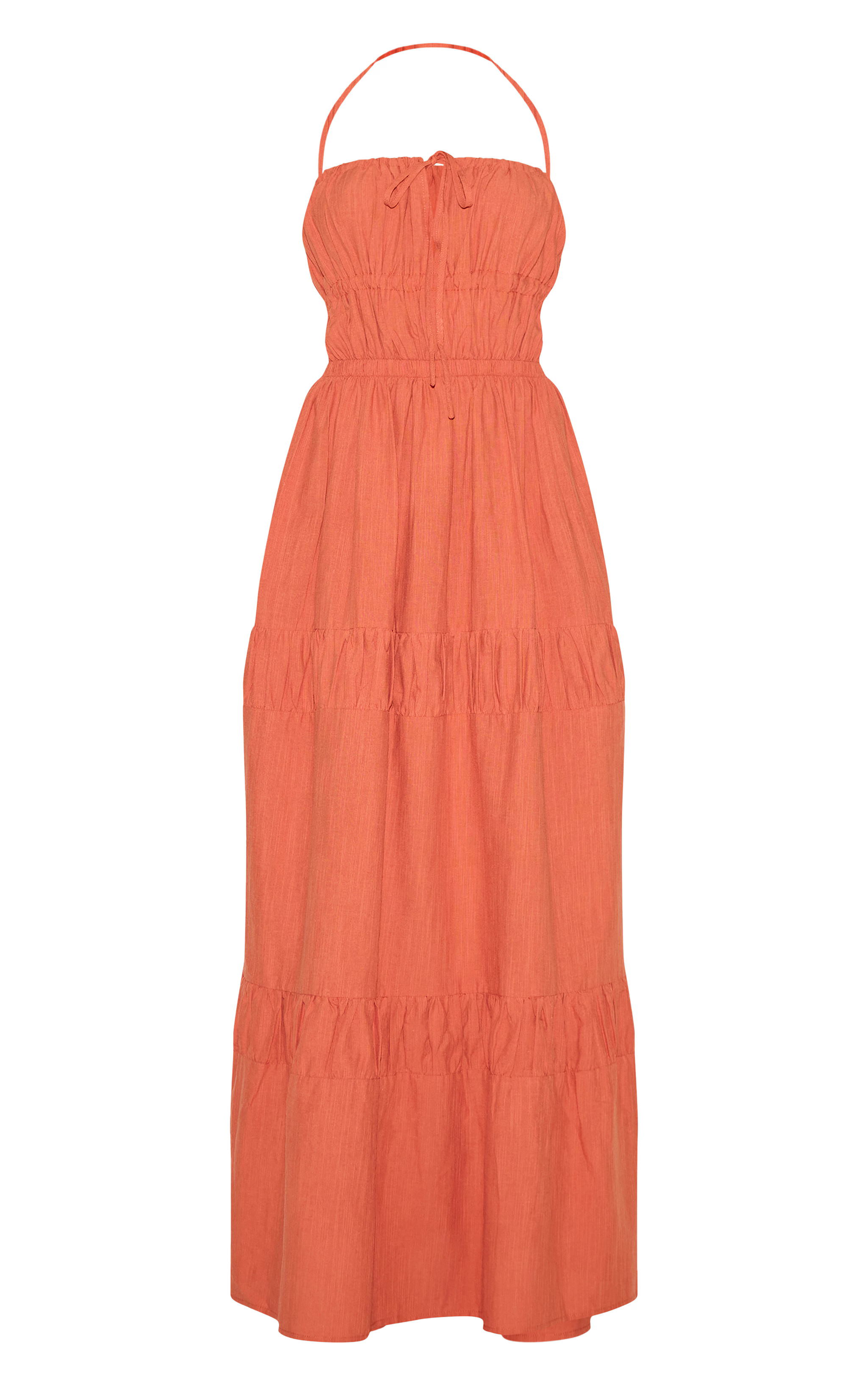 Rust Ruched Backless Strappy Maxi Dress | PrettyLittleThing US