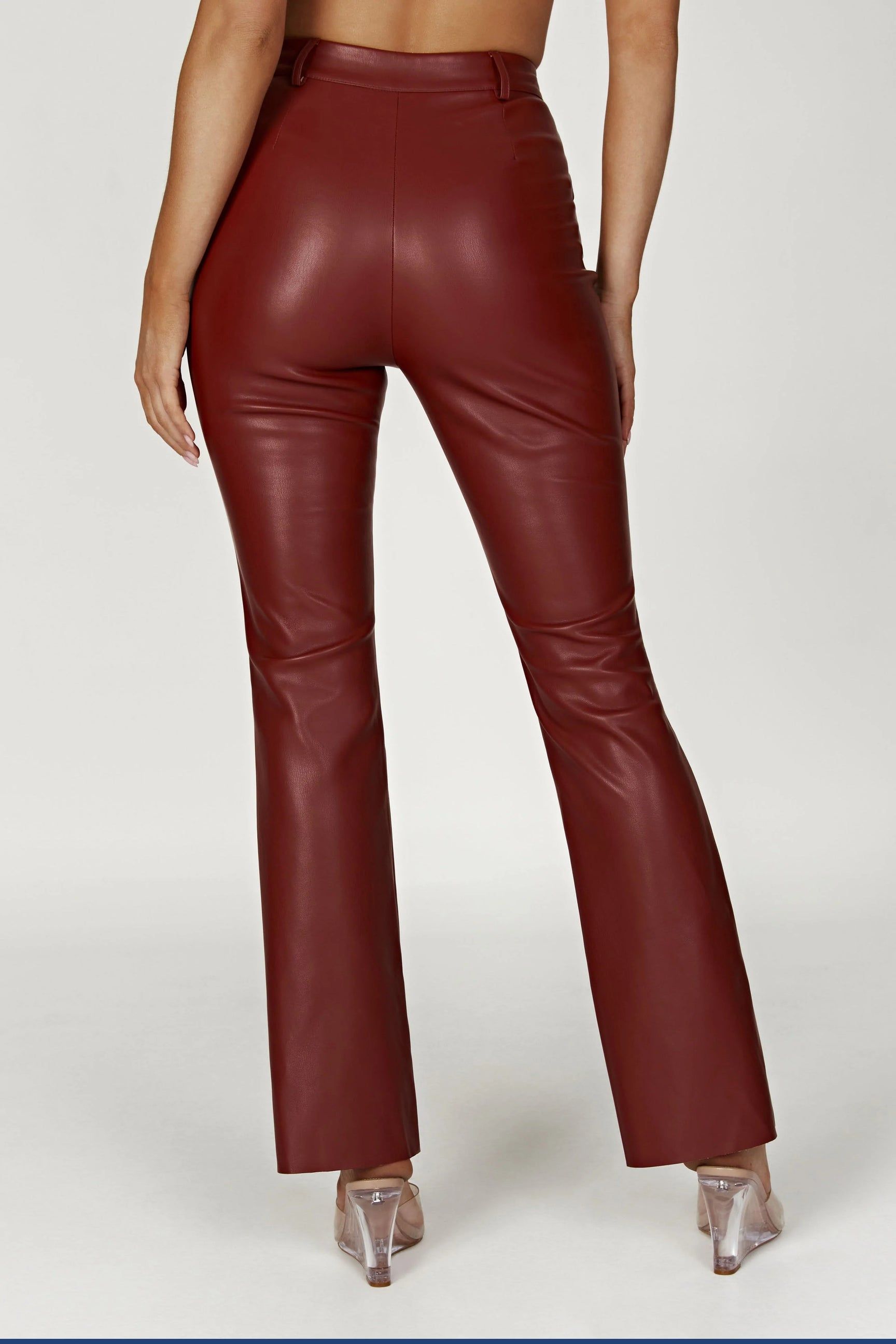 Tyra Straight Leg Faux Leather Pants - Cherry Chocolate | MESHKI (US & UK)