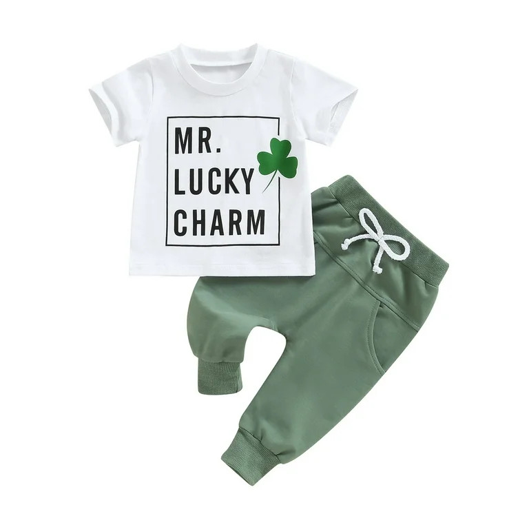 Jxzom Toddler Baby Boy St Patricks Day Outfit Mr Lucky Charm Clover Short Sleeve T-Shirts Green P... | Walmart (US)