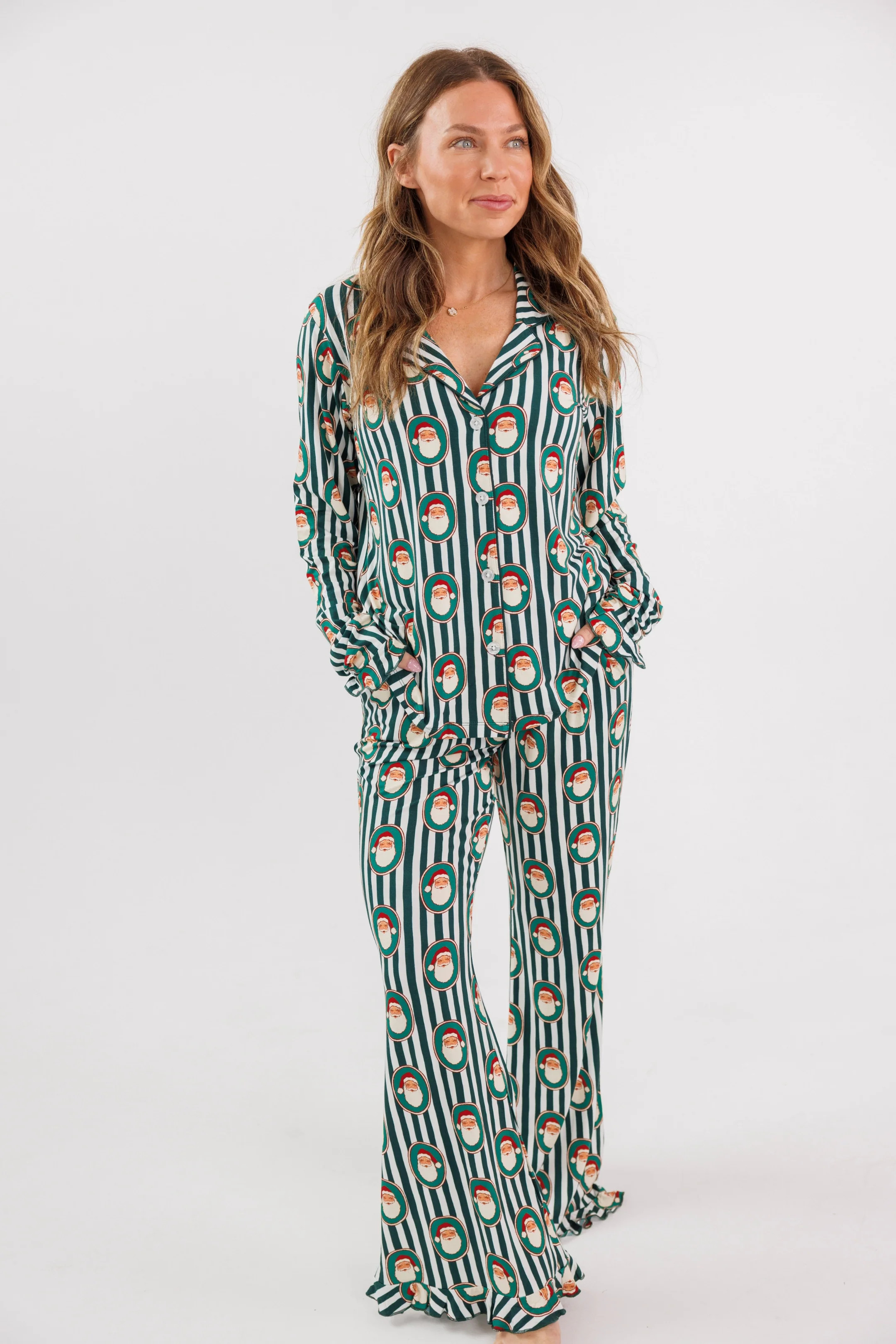 Green Santa Claus Lane Women's Long Sleeve Ruffle Set | Family Matching Christmas Pajama Sets | I... | In My Jammers