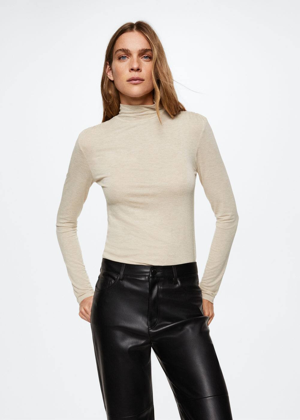 Turtleneck long-sleeved t-shirt -  Women | Mango USA | MANGO (US)