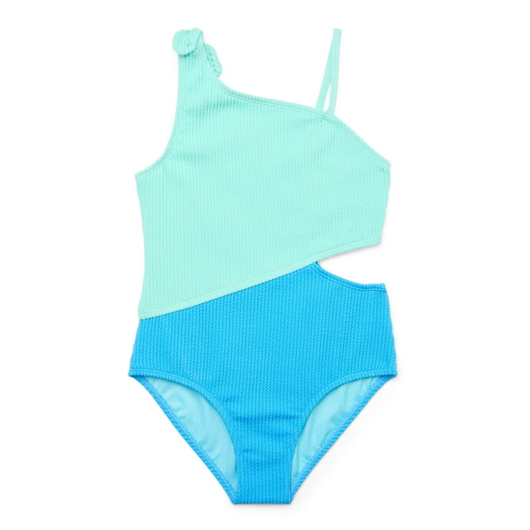 Wonder Nation Girls Popcorn One Shoulder One Piece Swimsuit with Side Cut Out, Sizes 4-16 | Walmart (US)