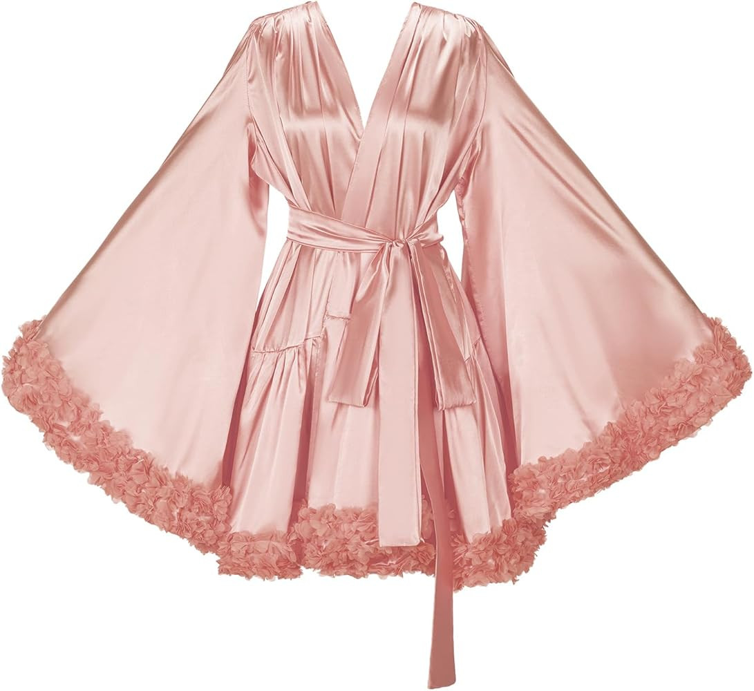 Women's Silk Bathrobe Short Lingerie bridal robes for bride Old Hollywood Maternity Photoshoot fo... | Amazon (US)