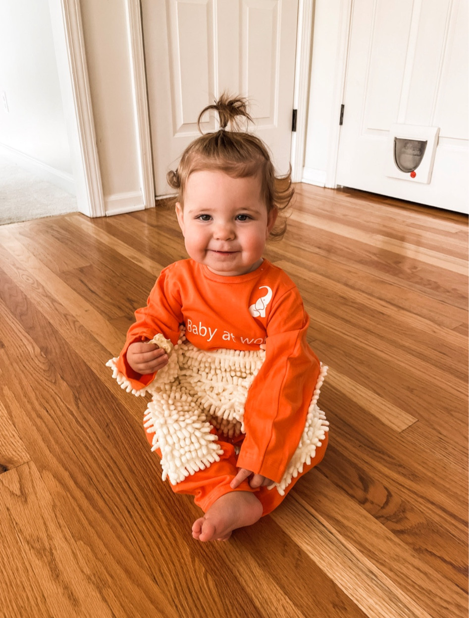 Baby Mop Onesie - Crawling Romper With Long Sleeves For Infants 6-12 Months (Orange)