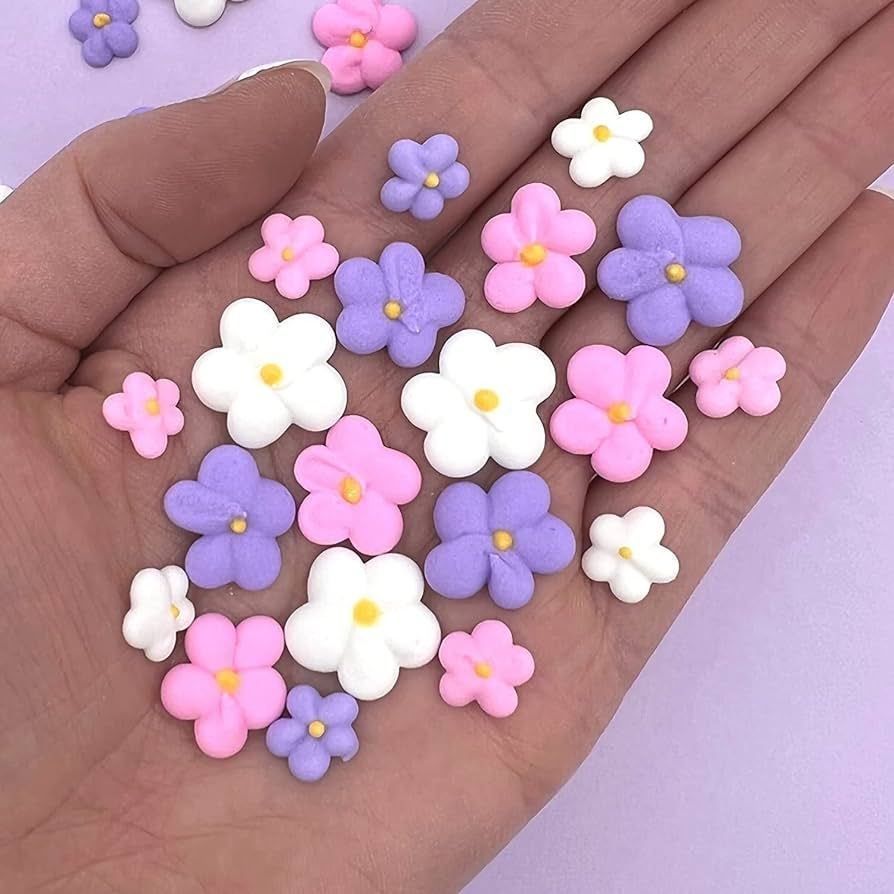 Fairy Blossom Icing Flowers | Small Edible Flowers| Edible Roses| Purple Flowers | Icing Flowers ... | Amazon (US)