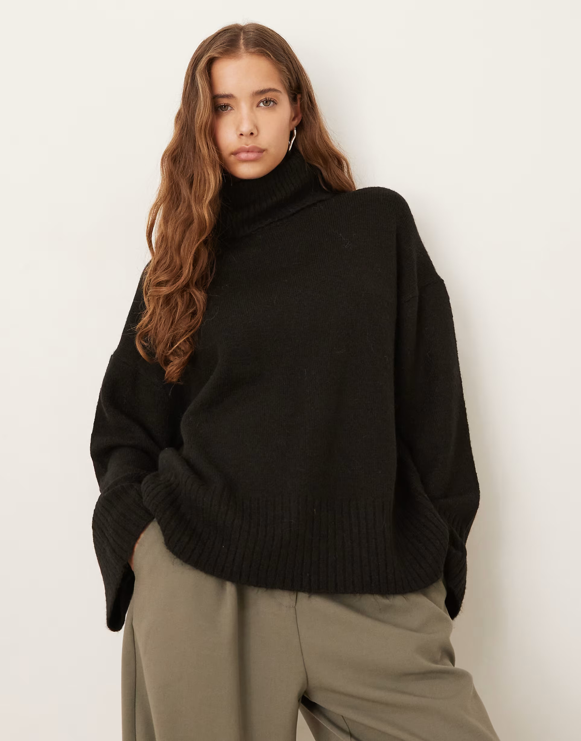 Gina Tricot high neck long sleeve knitted alpaca wool sweater in black | ASOS (Global)