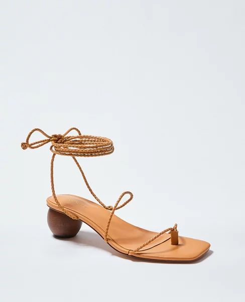 Samantha Braided Leather Wrap Wood Heel Sandals | Ann Taylor (US)