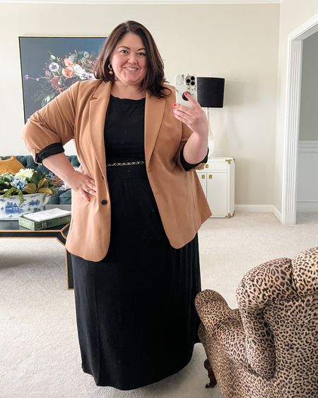 Working out some summer to fall plus size looks - this butter soft budget friendly dress is great with a blazer and belt. Totally casual on its own, but work appropriate when accessorized  

#LTKunder50 #LTKcurves #LTKover40