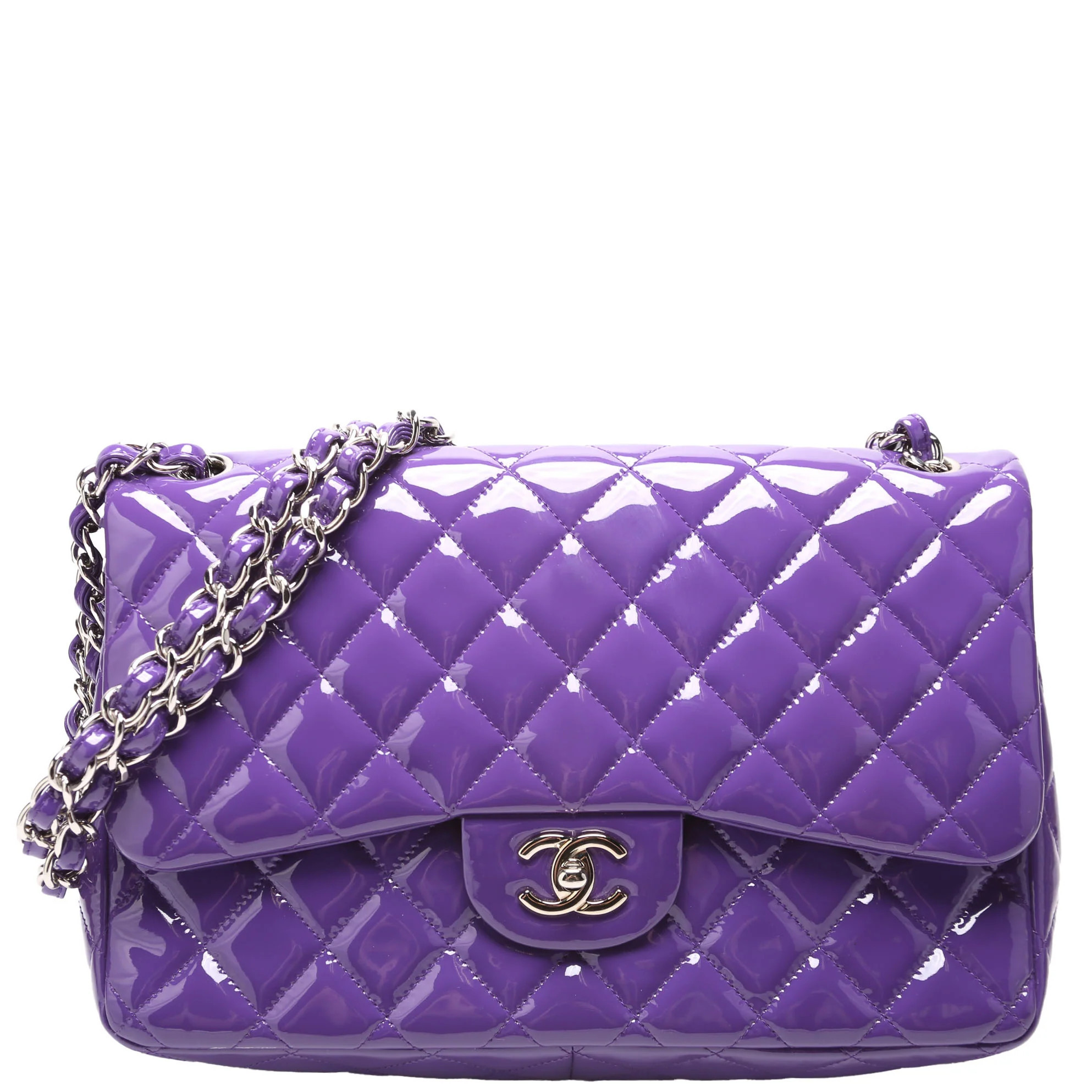 Classic Flap Jumbo Patent 21M Purple | Keeks Designer Handbags