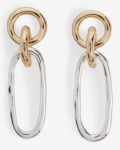 Mixed Metal Oval Linked Drop Earrings | Express