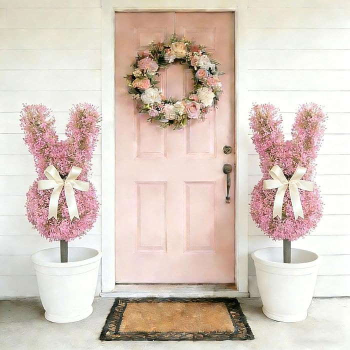 Pink Bunny Shaped Topiary Trees with Ground Spike, Lifelike Easter Bunny Topiary Tree, Artificial... | Amazon (US)