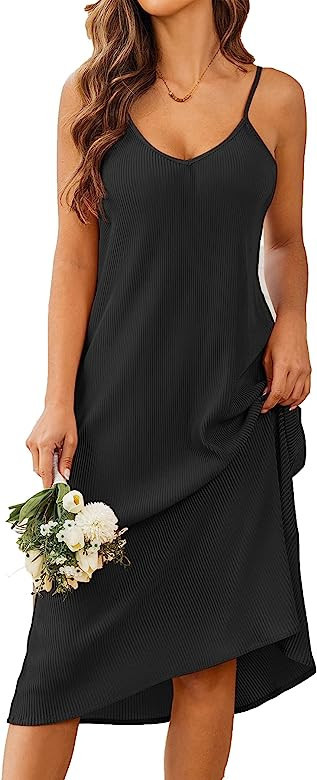 Ekouaer Womens Long Nightgown Sexy Full Slips Nightwear Chemise Sleepwear V Neck Lounge Dress | Amazon (US)