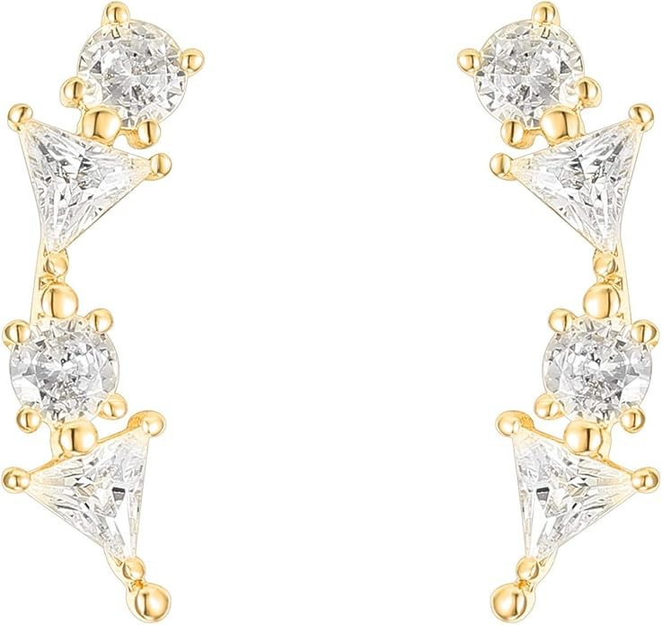 PAVOI 14K Gold Plated Cubic Zirconia Ear Crawler Earrings - Faux Diamond Arrow Ear Climber Fashio... | Amazon (US)