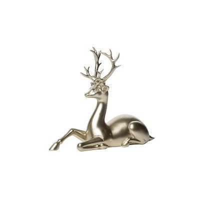 Transpac Resin 9 in. Gold Christmas Sitting Reindeer Decor | Target