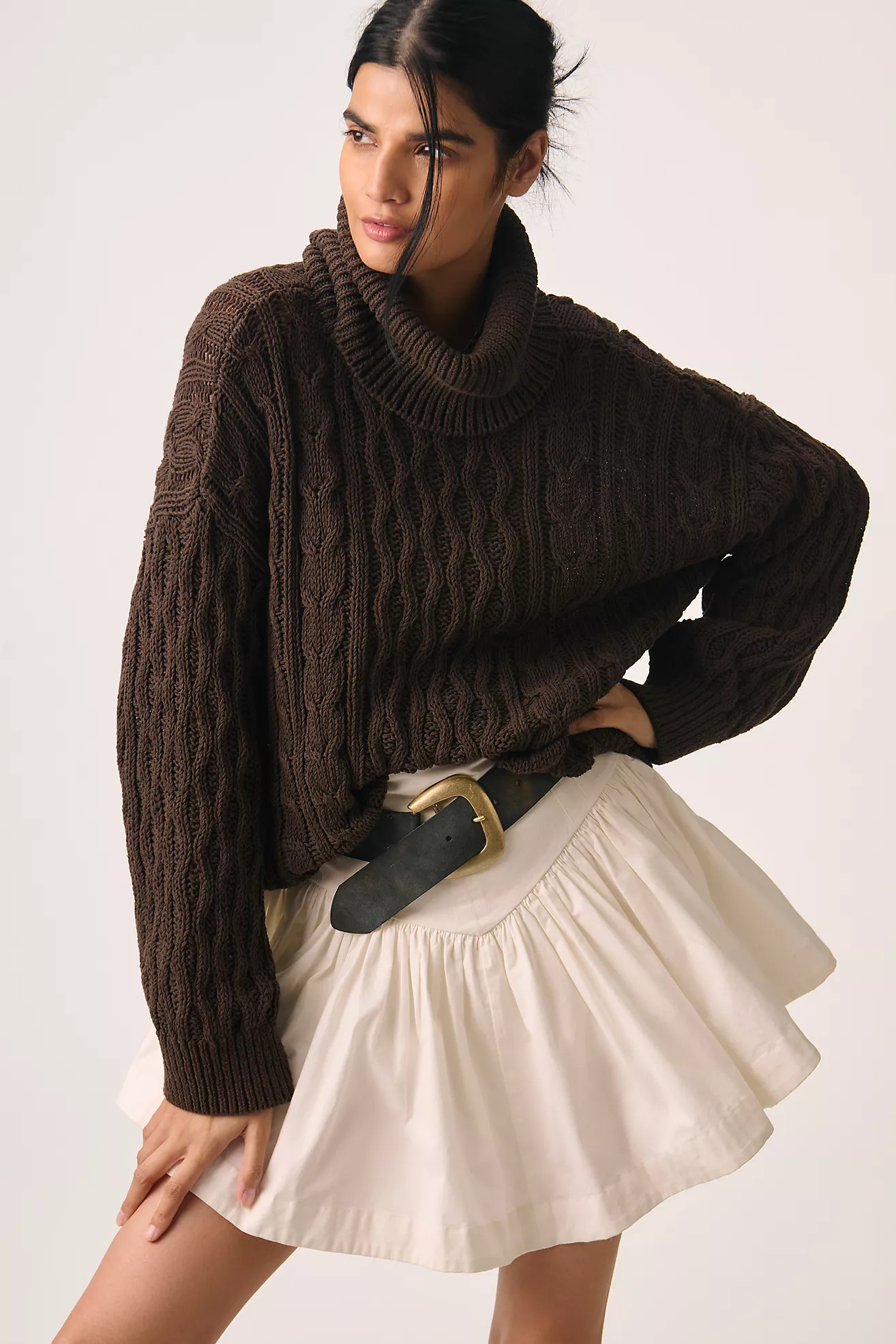 Pilcro Oversized Turtleneck Cable-Knit Sweater | Anthropologie (US)
