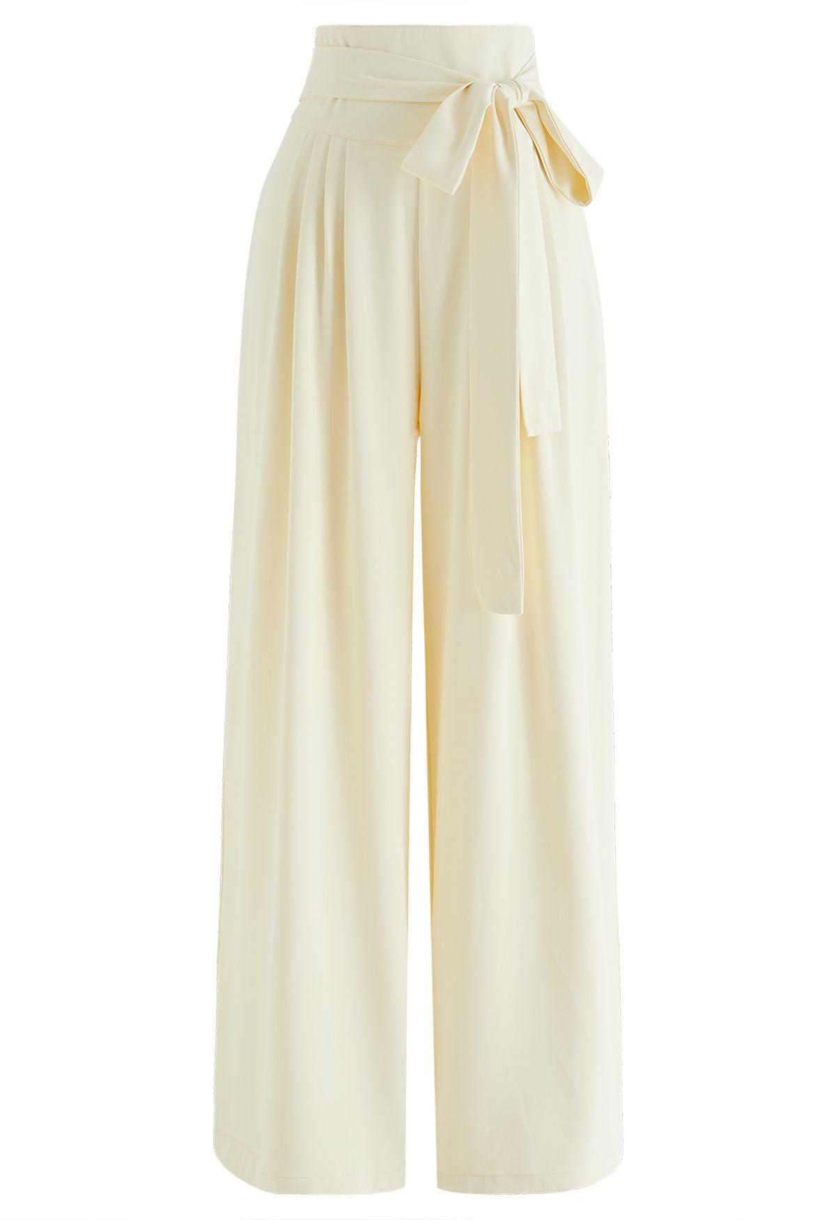 Bowknot High Waist Wide-Leg Pants in Light Yellow | Chicwish