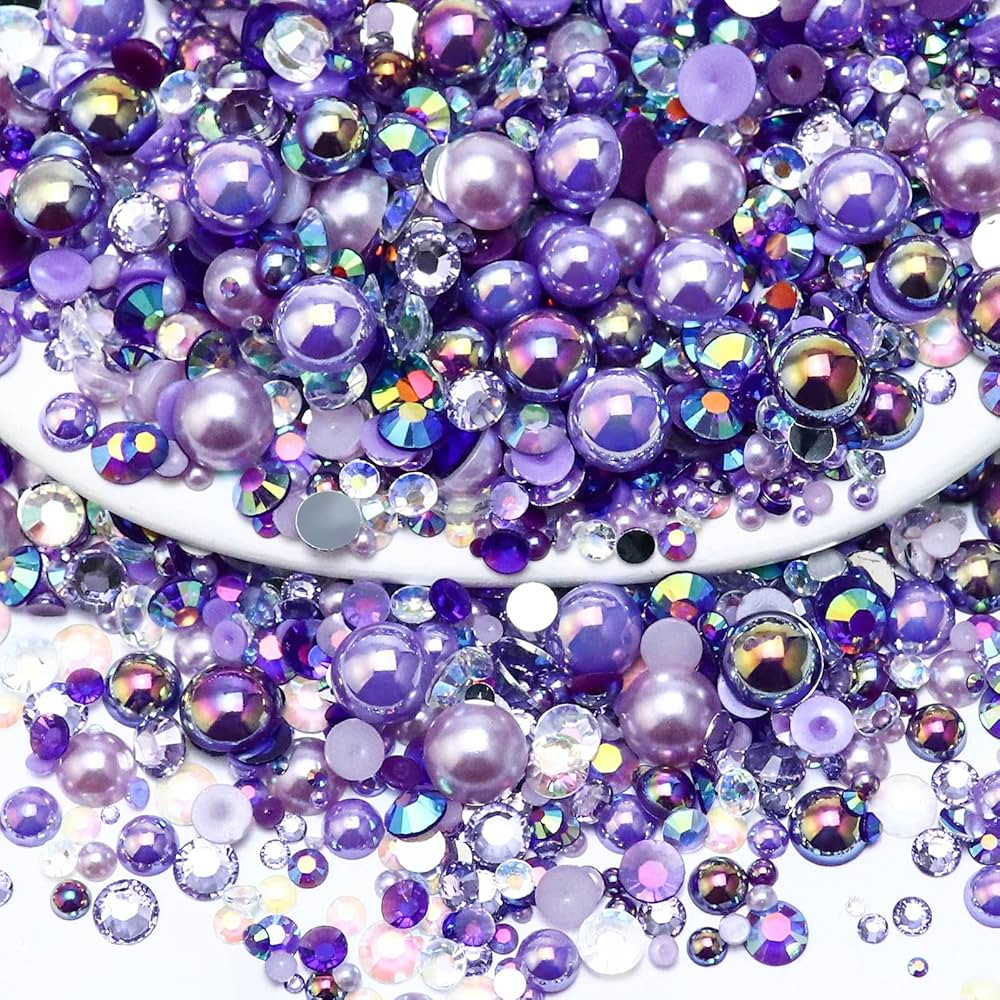 Amazon.com: Towenm 60g Mix Pearls and Rhinestones, Flatback Rhinestones and Pearls for Crafts Tum... | Amazon (US)