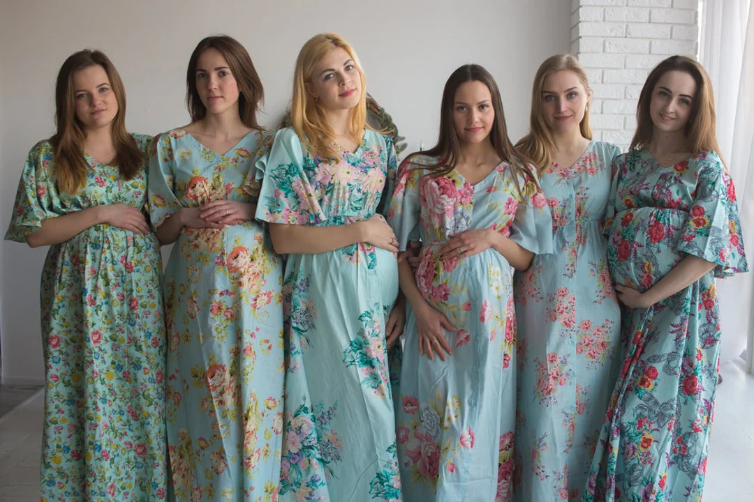 Light Blue Maternity Caftans Button Front Empire Waist Maternity Maxi Dress, Nursing Friendly Dre... | Etsy (US)